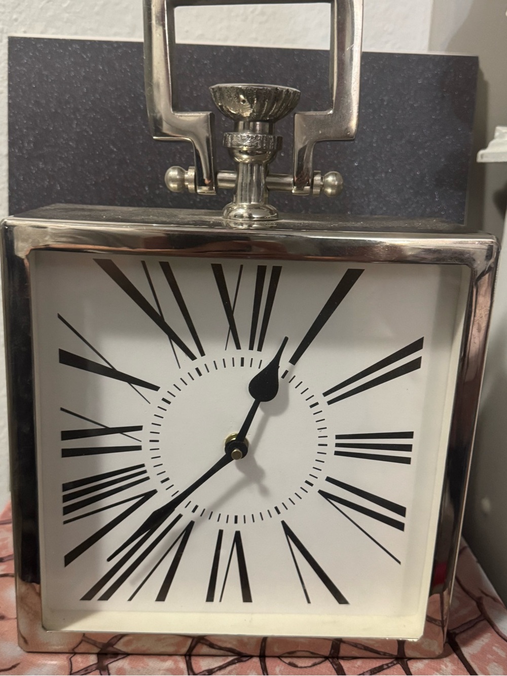 Silver and White Square Roman Numeral Wall Clock - Decorative Home Accent